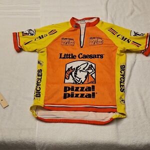 Borah Little Caesars Pizza Cycling Jersey Micro-Polyester Orange Yellow Short S…